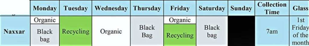 New Garbage Collection Schedule - Naxxar Local Council